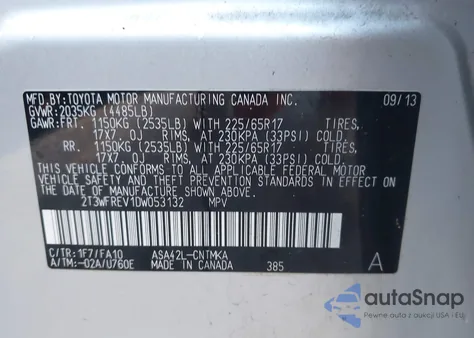 2013 Toyota Rav4 Xle z USA, uszkodzony, nr VIN 2T3WFREV1DW053132